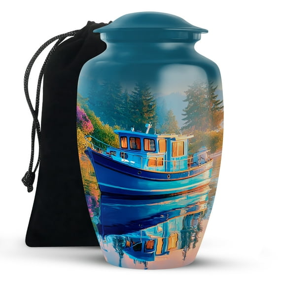 KARYLIZ Boat Urn - Decorative Large Urn For Women & Men - Blue Cremation For Burial - Large Urns For Human Ashes - Urns For Adult Male & Female