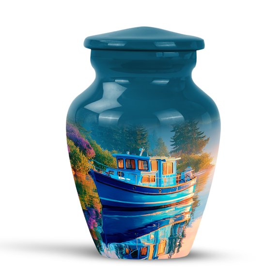 KARYLIZ Boat Urn - Decorative Small Urn For Women & Men - Blue Cremation Keepsake For Burial - Small Urns For Human Ashes - Urns For Adult Male & Female - Ash 3 Inch