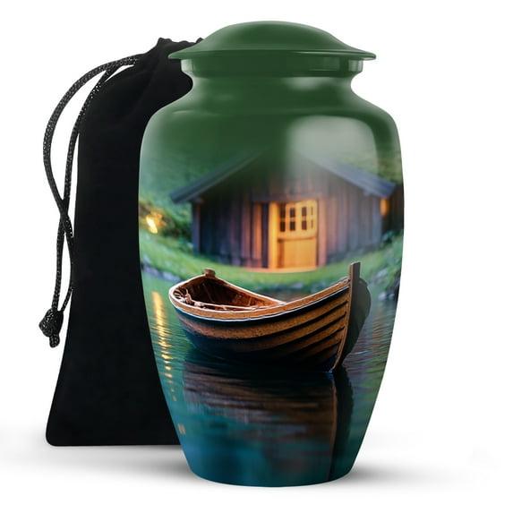 KARYLIZ Boat Urn for Ashes - Green Large Cremation Urn For Ashes Adult Male - Burial Urns For Mom & Dad - Memorial Urns For Adults - Cremation For Women & Men - 10 Inch