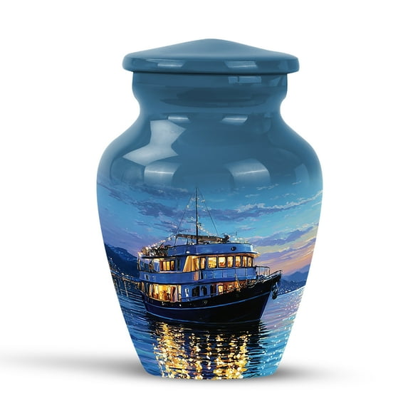 KARYLIZ Boat Urns for Human Ashes - Blue Small Fuineral Urn For Ashes Adult Male & Female - Burial Urn For Women - Memorial For Mom & Dad - Cremation Keepsake Urns For Women & Men - 3 Inch