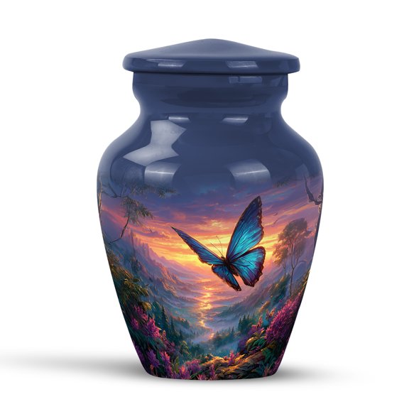 KARYLIZ Butterfly Cremation Urn Human Ashes, Keepsake Midnight Blue Urns for Human Ashes Adult Female, Ash Holders for Mom & Dad, Sunset Decorative Urns for Man, Funeral Urn Male Remains 3 Inch