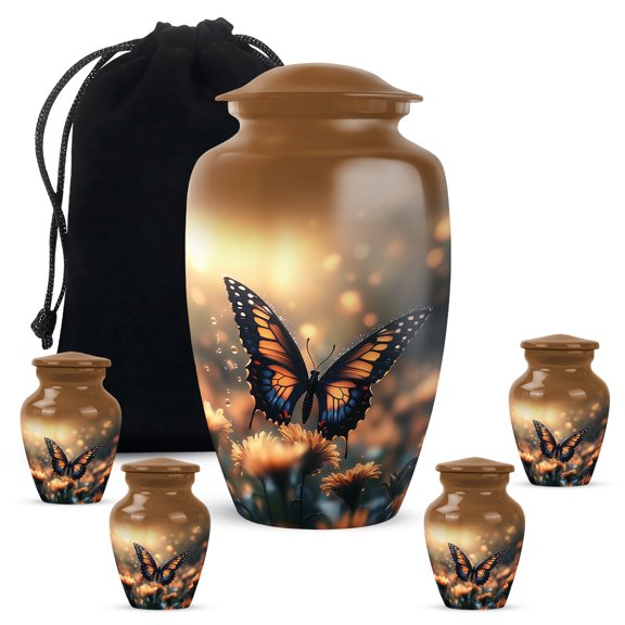 KARYLIZ Butterfly Urn, Large Cremation Urn, Burial Urn For Adult Human Ashes, Small Urns For Human Ashes Keepsake, Urns For Human Ashes Adult Man, Keepsake For Mom (Combo 10" & 3", Set of 5)