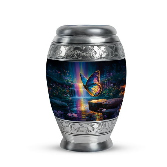 KARYLIZ Butterfly Urns for Ashes for Adult Female & Male - Blue-Gold Cremation Small Funeral Decorative, Rainbow Falls Mini Kepsake Burial Cremation Urns for Mom & Dad - Memorial Urn for Women 3 Inch