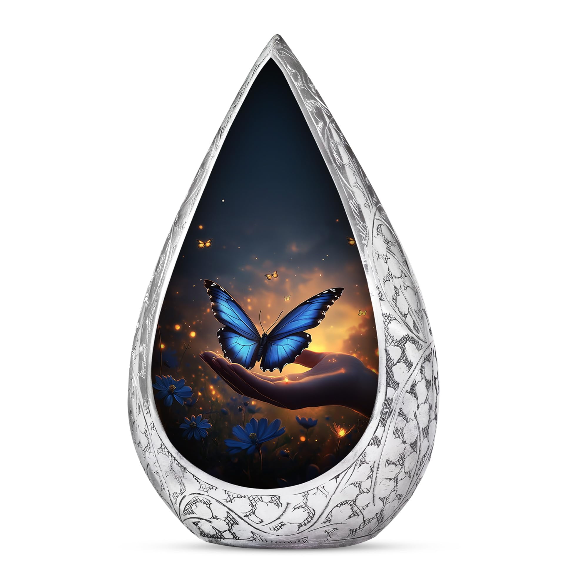 KARYLIZ Butterfly Urns for Human Ashes Mom & Dad - Flower Keepsake Cremation Miniature Blue Small Urns for Human Ashes Butterfly Memorial Keepsake - Little Urn for Adults - Small Urn for Women 3 Inch