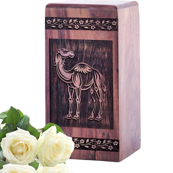 KARYLIZ Camel In Desert Wooden Urns For Human Ashes Adult - Large Urns For Human Ashes Adult Male & Female - Memorial Urn For Human Ashes Holder - Decorative Cremation Urns - Funeral Urns 10 Inch