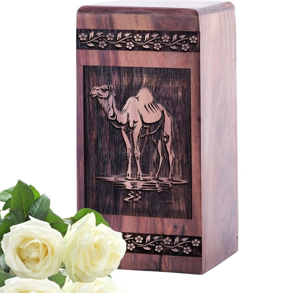 KARYLIZ Camel In Desert Wooden Urns For Men Ashes - Wood Urns For Human Ashes Adult Man - Wood Urn For Ashes Adult Male - Decorative Urn For Ashes For Women - Funeral Urns For Ashes Adult 14 Inch
