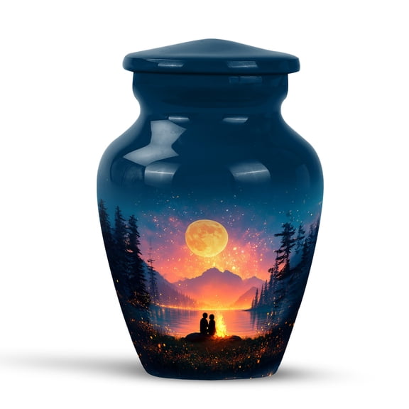 KARYLIZ Campfire Keepsake Urn for Ash, Ocean Blue Memorial Gifts, Couple Under Moon Mini Keepsakes Urns for Family, Tiny Cremation Urn for Male & Female, Beautiful and Decorative Urns, 3 Inch Small