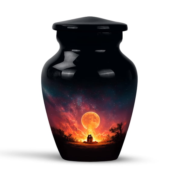 KARYLIZ Campfire Urn for Humans Ash, Mini Black Keepsakes Urns, Lovers Under Full Moon Small Cremation Urn for Male & Female, Unique and Decorative Urns for Couples, Memorial Gifts, 3 Inch Keepsake
