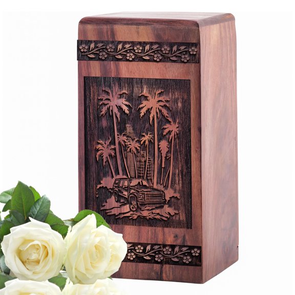 KARYLIZ Car Large Urn For Ashes Adult Male - Wooden Urns For Human Ashes Large Adult Male - Funeral Urns For Women - Burial Urns For Human Ashes - Cremation Urns For Men & Women 14 Inch