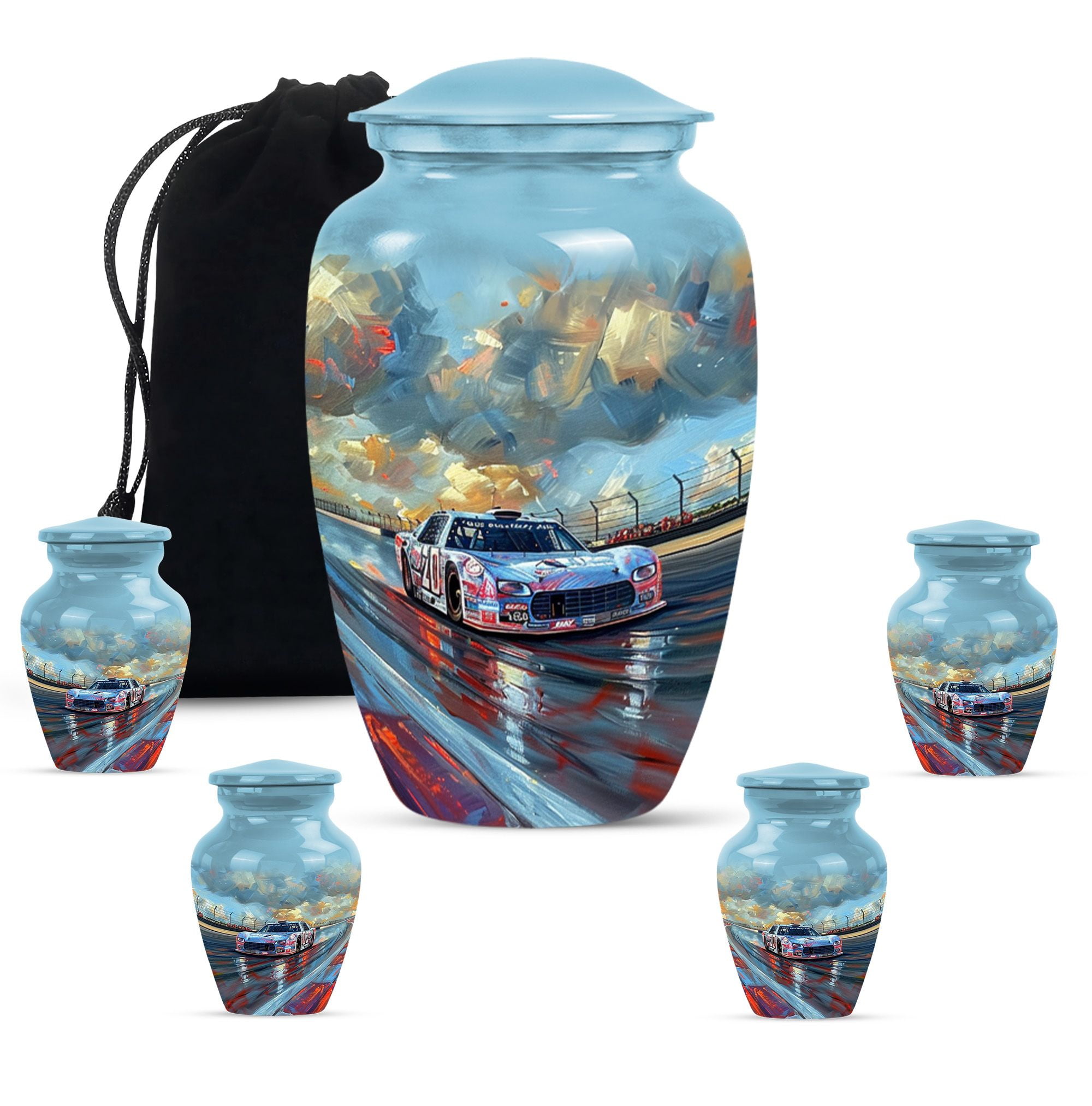 KARYLIZ Car Urns&nbsp;For Human Ashes Adult Man - Urn - Combo Of 5, Large 10 Inch & Small 3 Inch - Cremation Urn for Human Ashes - Blue Racer Car Large Funeral for Human Ashes Adult Female