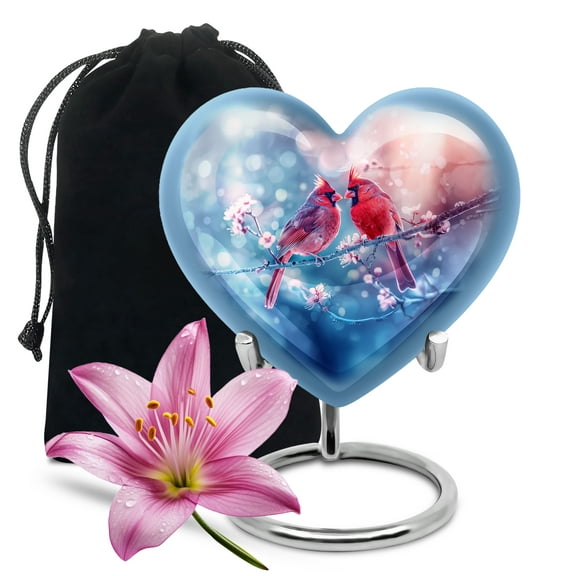 KARYLIZ Cardinal Urn - Heart Urn for Ashes Mom & Dad - Cremation Urns For Human Ashes Adult Female - Large Decorative Funeral Urns For Ashes For Women & Men (8 Inch)