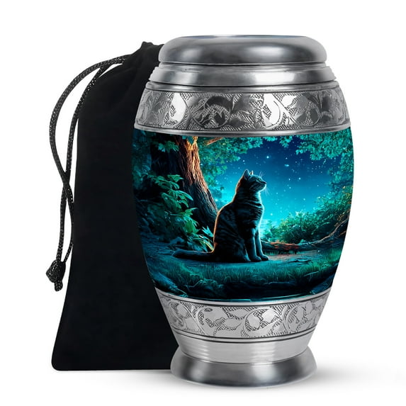 KARYLIZ Cat Urn For Burial In Ground - Large Blue Cremation Urns For Adult Ashes Women - Funeral Urns For Male & Female - Decorative Urn For Mom - Burial Memorial For Adults - With Velvet Bag 10 Inch