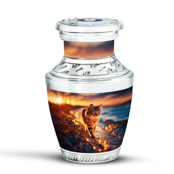 KARYLIZ Cat Urns for Men & Women - Golden Blue Mini Outdoor Urns - Burial Urn for Cremated Remains, Memorial Gifts for Family, Cremation Urn For Male & Female, 3 Inch Small
