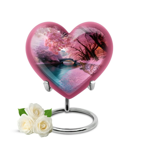 KARYLIZ Cherry Blossom Heart Shaped Urns for Human Ashes - Urn For Ashes For Women - Urns for Ashes Mom - Cremation for Human Ashes - Small Keepsake Urn for Male & Female - Funeral for Men (3 Inch)