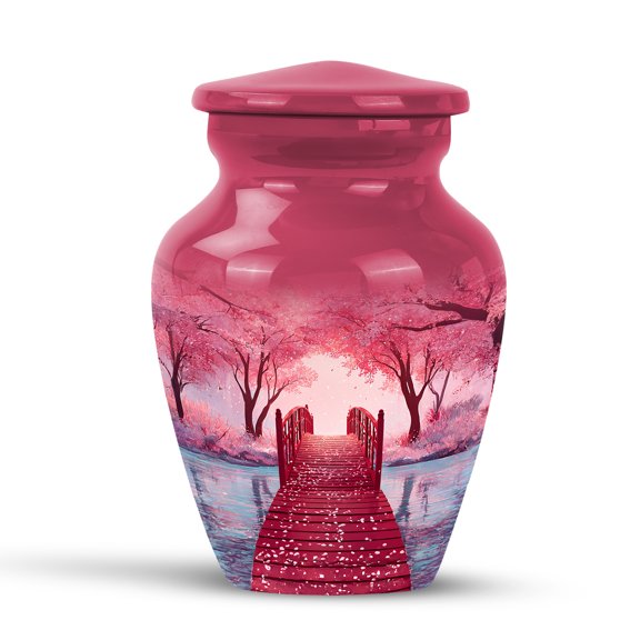 KARYLIZ Cherry Blossom Urns for Human Ashes - Funeral Keepsake Urns For Women - Decorative Cremation Urn For Man - Small Urn for Human Ashes Adult for Burial - Holds 3 Cubic Colorful Remains - 3Inch