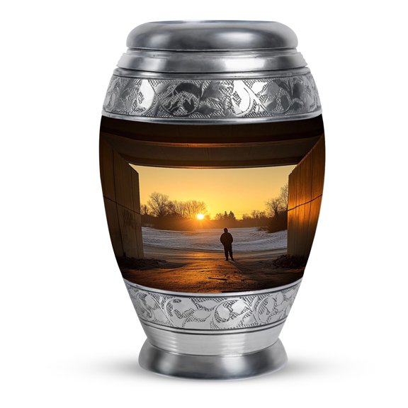 KARYLIZ City At Night Cremation Urns For Human Ashes - Sunset Beach Large Funeral Urn for Ashes Adult Female and Male - Colorful Urns For Human Ashes - Decorative Funeral For Women 10 Inch