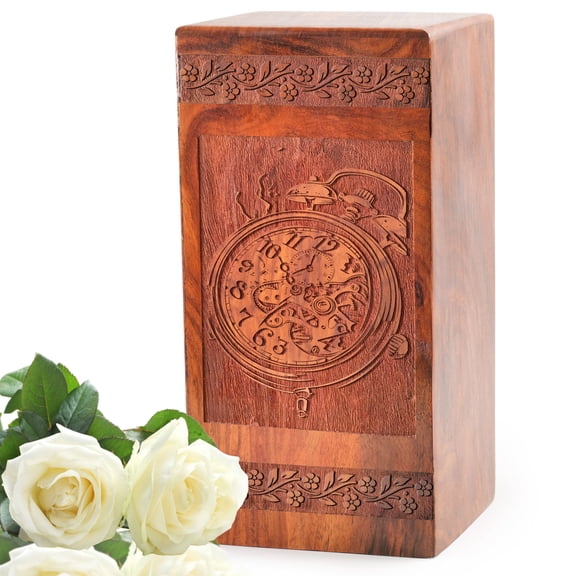 KARYLIZ Clock Wooden Urn For Ashes Adult Male - Mini Urns For Ashes - Keepsake Urns For Human Ashes Wood Ash Urn - Ash Holders For Human Ashes - Funeral Urn For Ashes Adult Female 5 Inch