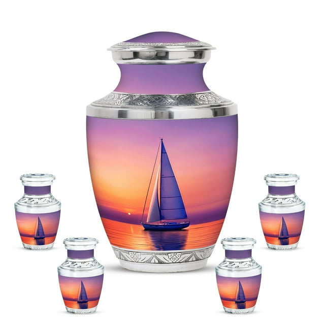 KARYLIZ Cremation Urns For Human Ashes - Funeral Urn for Human Ashes Adult Female - Sunset Purple & Red Small Urns for Human Ashes Keepsake - Memorial Ashes Holder for Male (Combo of 5, 10" & 3")