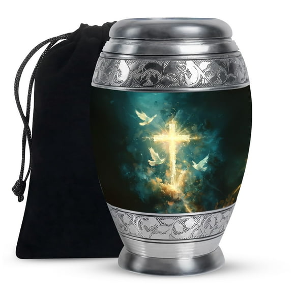 KARYLIZ Cross Cremation Urn For Human Ashes Adult Man - Urn For Ashes Adult Male - Urn For Women Human Ashes - Large Urn For Ashes For Women, Burial Urn For Adult Human Ashes, Funeral Urn (10inch)