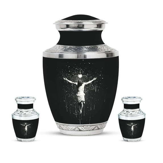 KARYLIZ Cross Decor Urn for Human Ashes Mom, Dad Urn for Funeral, Cremation Urn - Large Urn for Adult Male - Burial Cremation for Cremated Remains - Cremation for Ashes for Men 10 Inch & 3inch
