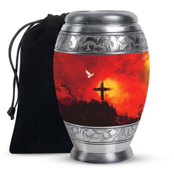 KARYLIZ Cross Urn - Funeral Urns For Adult Ashes Men - Large Urns For Human Ashes Adult Female - Cremation Urns For Human Ashes - Burial Urns For Adult Human Ashes - Funeral Urn (10inch)