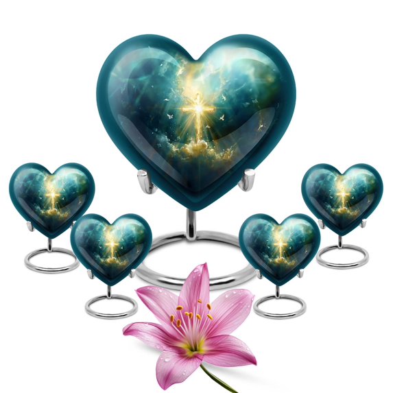KARYLIZ Cross Urns For Human Ashes - Heart Shaped Urns For Human Ashes - Cremation Urns For Human Ashes - Set Of 5, 8 Inch & 3 Inch - Ash Holders For Human Ashes - Mini Urns For Human Ashes
