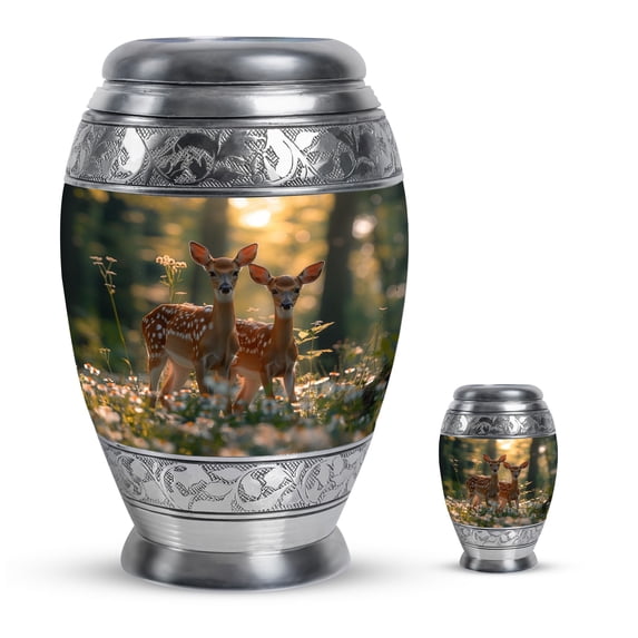 KARYLIZ Deer Cremation Urn for Human Ashes Adult Male - Little Urns Funeral for Women & Men - Funeral for Mom & Dad - Mini Keepsake Memorial Tribute (Combo 10" & 3")