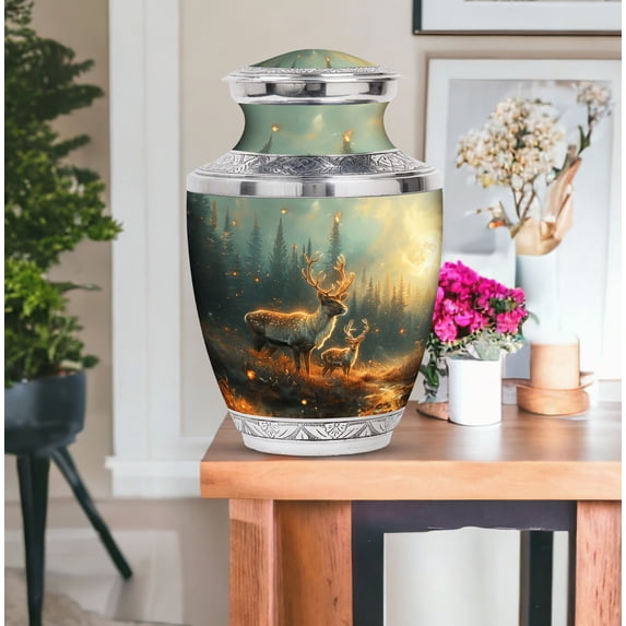 KARYLIZ Deer Decorative Urn - Large Urn for Human Ashes Adult Female - 10 Inch & 3 Inch Cremation Box for Ashes Adult Male - Cremation Funeral Urns - Large Cremation for Ashes Adult Male Funeral