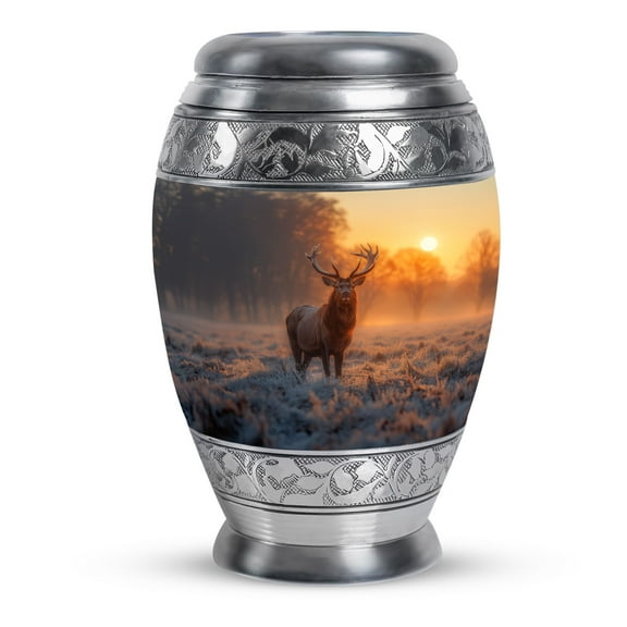 KARYLIZ Deer Forest Sunset Urn for Ashes Adult Male - Urns for Human Ashes Adult Man & Women - Decorative Large Funeral for Human Ashes Adult Male & Female - Cremation for Ashes (Size - 10Inch)