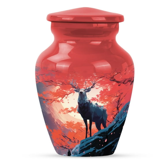 KARYLIZ Deer Funeral Urns for Adult Ashes Women - Red Set of 5 (10" & 3") Mini Keepsake for Mom & Dad - Small Decorative Urns for Ashes - Urn for Ashes Adult Male Large - Urn for Ashes Adult Female
