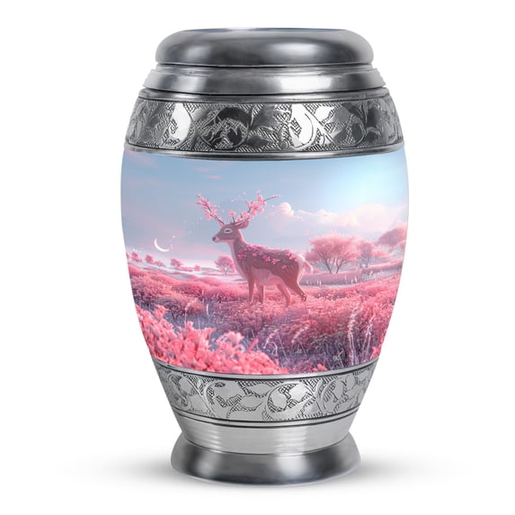 KARYLIZ Deer With Pink Flowes Urn For Ashes Adult Male - Cremation Urn For Human Ashes Adult Man And Women - Memorial For Adult Men - Funeral Ashes Memorial - Human Remains Adult 10 Inch