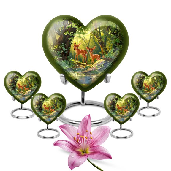 KARYLIZ Deer Urn - Small Heart Boxes For Gifts - Urns For Human Ashes Adult Female - Green & Blue Funeral Ashes Holder - Small Urns For Human Ashes Keepsake