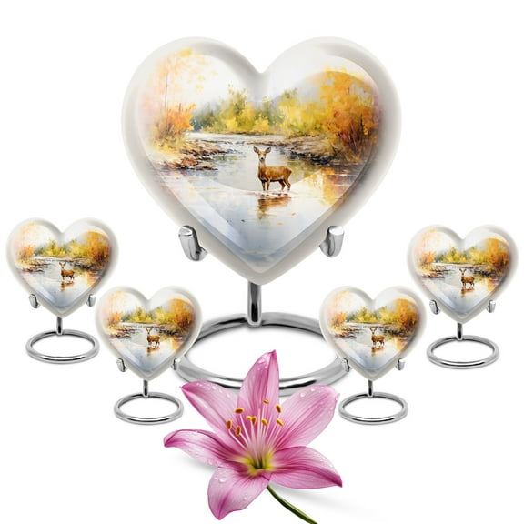 KARYLIZ Deer Urns For Human Ashes Adult Man - Heart Shaped Urn For Human Ashes - Cremation Urn For Male - Green Funeral For Female Mom - Small Urns For Keepsake