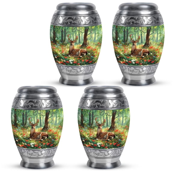 KARYLIZ Deer Urns For Human Ashes - Mini Urns For Human Ashes Set 4 - Green Small Funeral Urn For Men & Women - Green Keepsake Urns for Male & Female - Mini Keepsake For Mom Dad