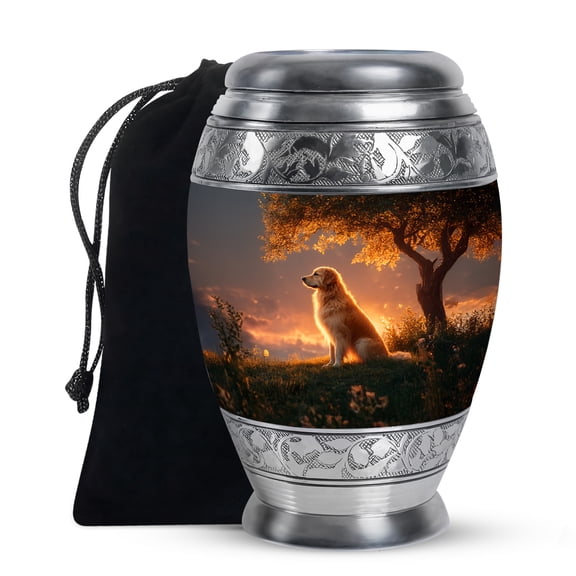 KARYLIZ Dog Urns - Green Funeral Urns for Adult Ashes Women - Blue Large Funeral Memorial Urn for Male & Female - Forest Cremation for Mom & Dad - Large Decorative Urn for Men 10 Inch with Velvet Bag