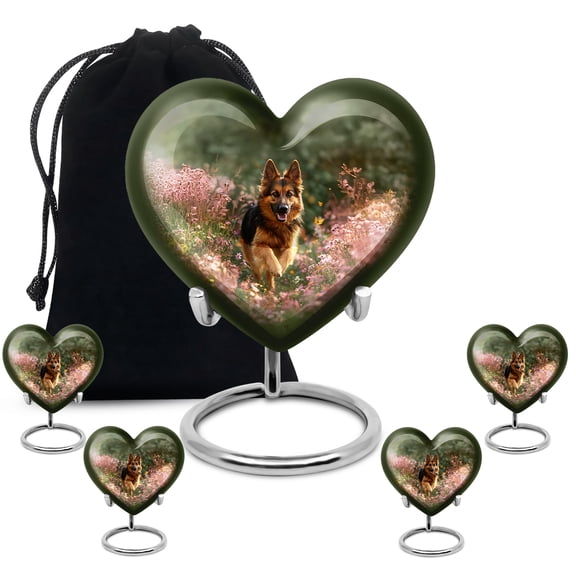 KARYLIZ Dog Urns&nbsp;For Women - Heart Shaped Urns For Human Ashes Adult Female - Green Funeral Keepsake Urn For Men - Cremation For Male - Memorial Urn For Mom & Dad ( Combo of 5, 8 Inch & 3 Inch)