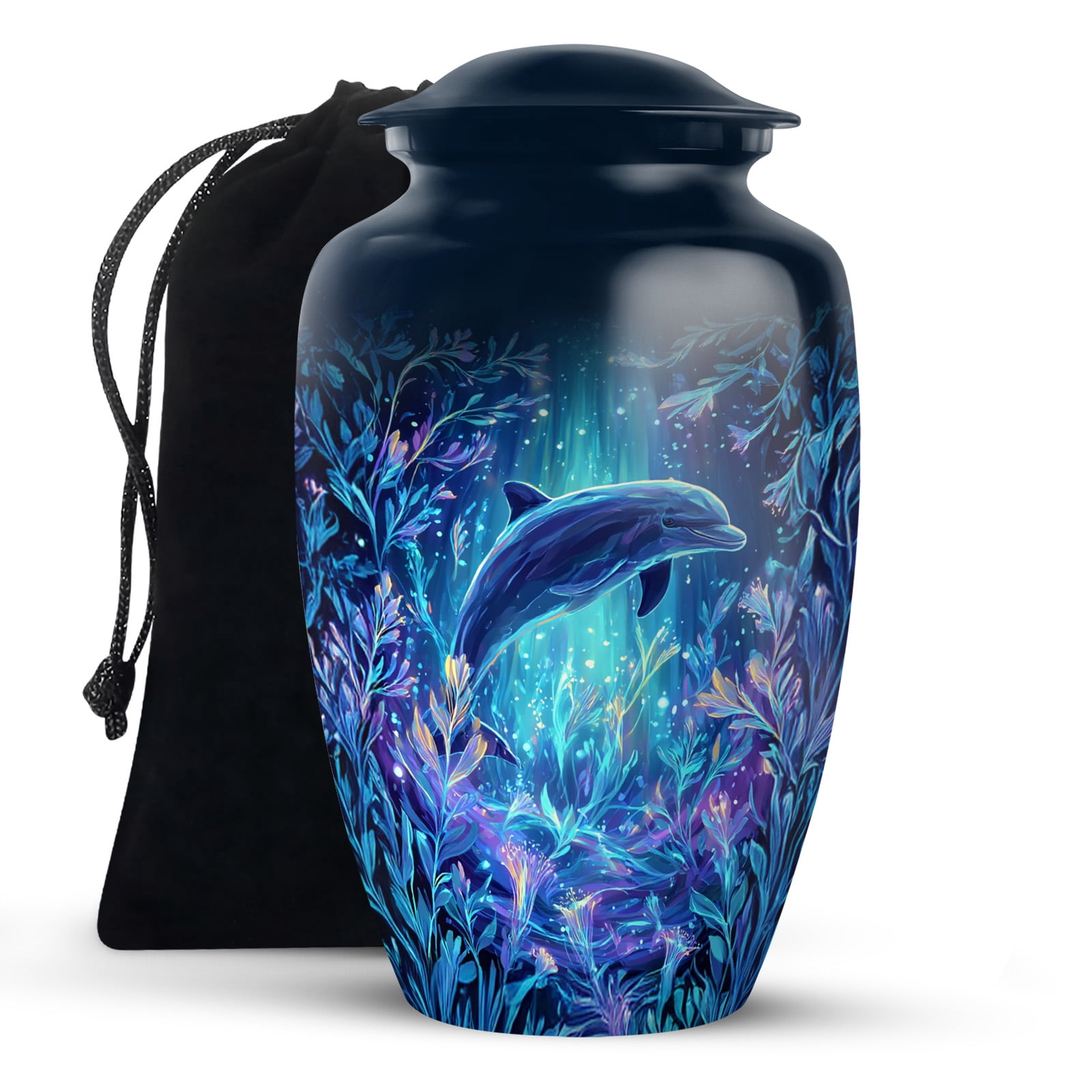 KARYLIZ Dolphin Urns for Human Ashes - Blue Cremation Urn Human Ashes - Large Sea Coral Reef Urn for Male & Female - Burial Urns for Adult - Decorative Memorial for Mom with Velvet Bag (Size -10inch)
