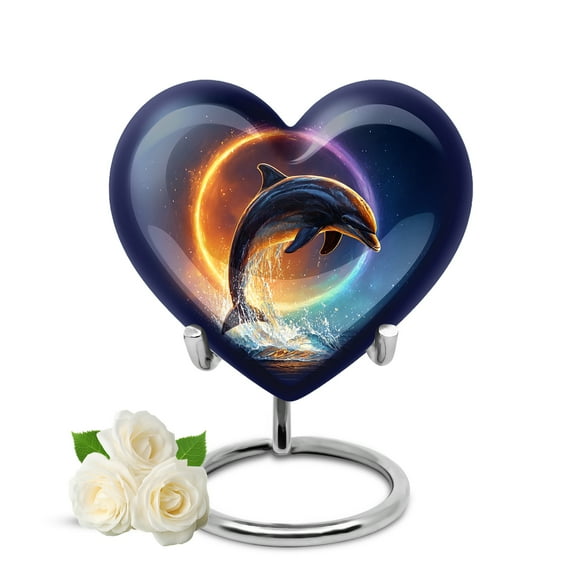 KARYLIZ Dolphins Cremation Urn For Ashes Adult Male - Ocean Heart Shaped Urns for Human Ashes Men & Women - Night Blue Memorial Funeral for Male Female - Cremation Memorial Tribute for Dad ( 3inch)