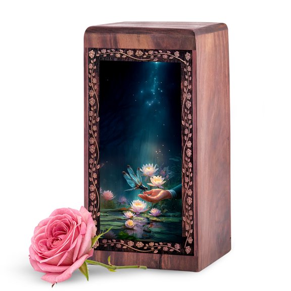 KARYLIZ Dragonfly Urn for Ashes Adult Man - 11 Inch Large Personalized Wooden Urn - Wooden Engraved Cremation Urns for Human Ashes - Urns for Burial in Ground - Sympathy Box