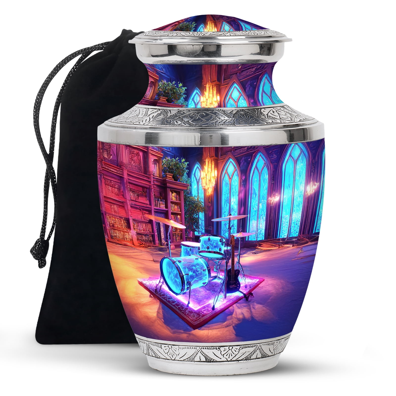 KARYLIZ Drum Set and Guitar Large Urns For Human Ashes Adult Man - Purple Urns for Female & Male - Cremation Urn for Women Mom & Dad - Burial Urn for Dad Cremated Remains - Funeral Memorial 10 Inch