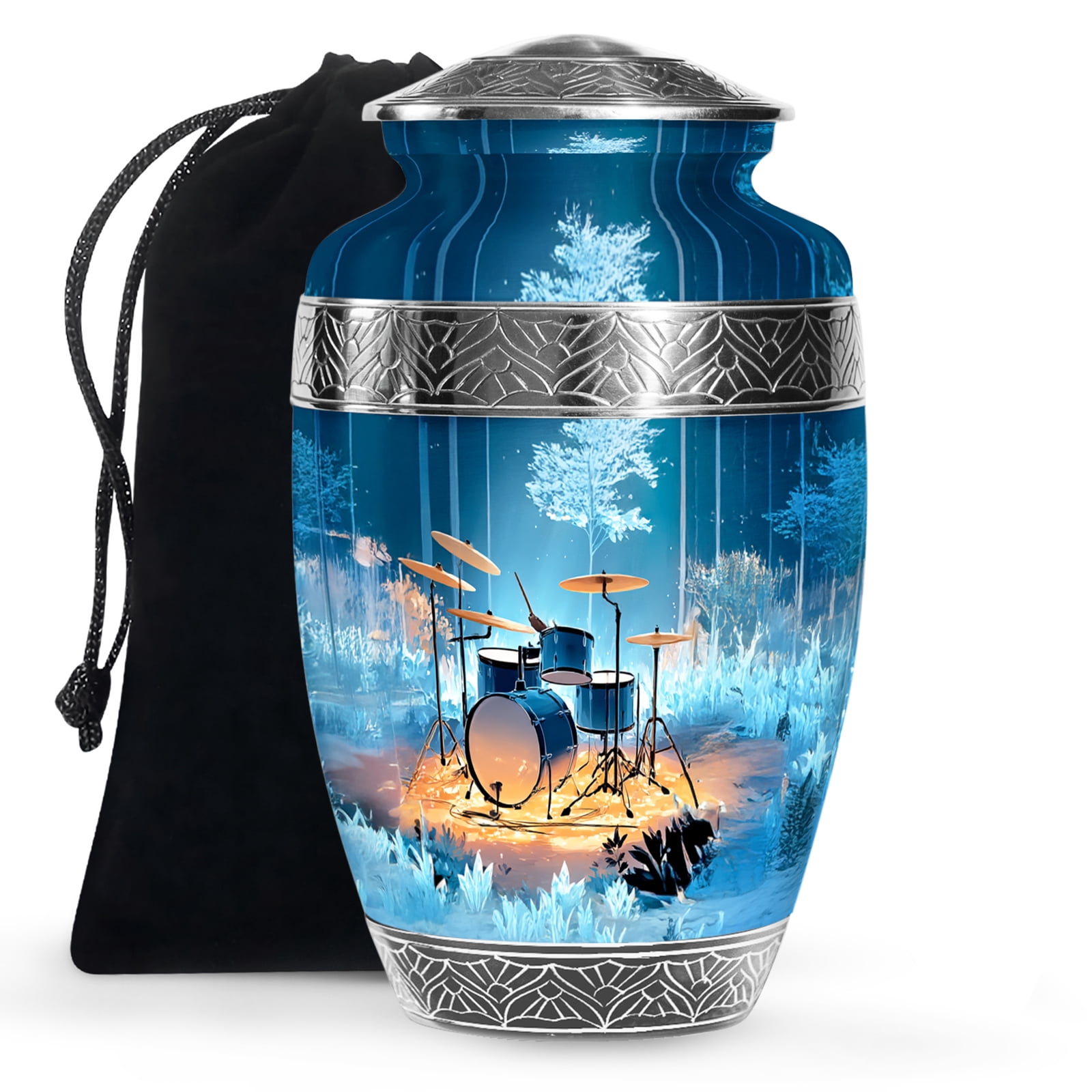 KARYLIZ Drummer's Decorative Urns for Burial & Funeral - Midnight Blue Large Cremation Urns for Adults - Funeral Urn for Ashes Adult Female Mom - Human Ash Urn for Ashes Adult Male Drummer 10 Inch