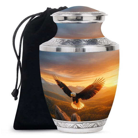 KARYLIZ Eagle Over Mountain Sunrise Urns For Human Ashes Adult Man - Burial Urns For Adult Human Ashes - Cremation Urn for Adult Ashes Male & Female - Funeral Decorative Urn 10 Inch