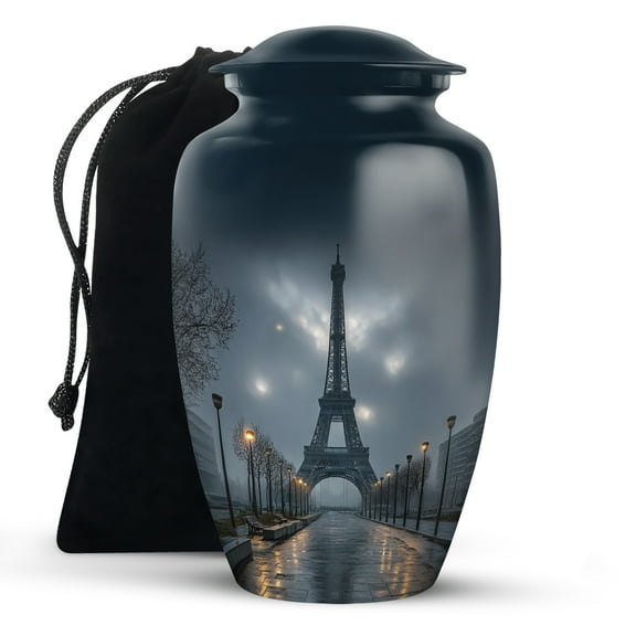 KARYLIZ Eiffel Tower Urns For Human Ashes Adult Female - Midnight Blue Large Cremation Urn For Male - Rainy Cityscape Funeral Urns For Women - Large Burial Urns