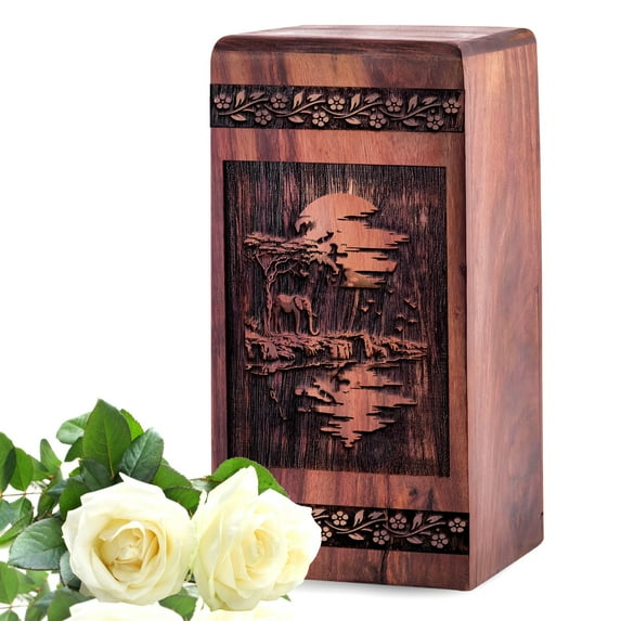 KARYLIZ Elephant Large Urns For Human Ashes Adult Female - Funeral Wooden Cremation Urn For Ashes Burial Adult Male Women 14 Inch