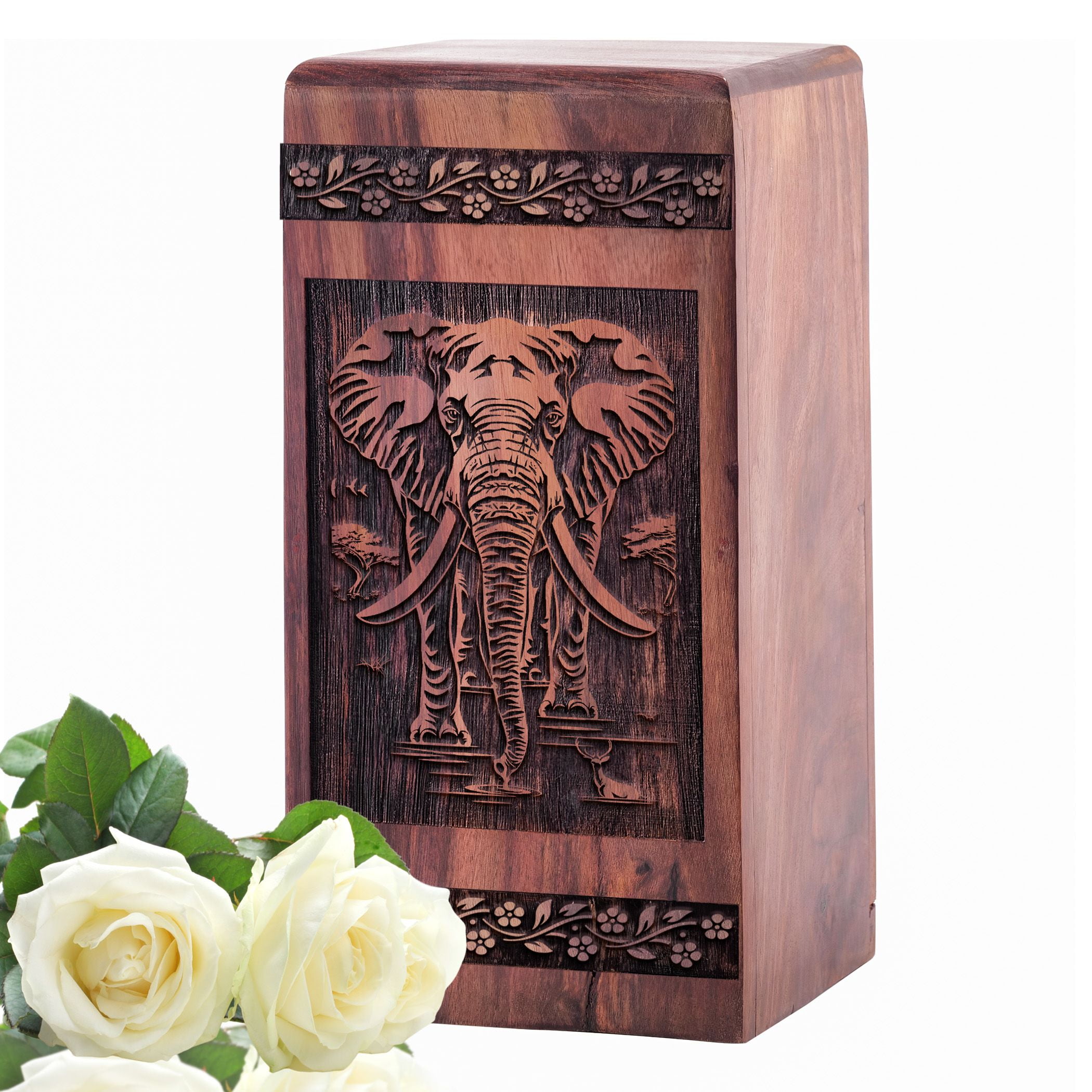 KARYLIZ Elephant Urn For Ashes For Women - Miniature Wooden Urns For Ashes - Keepsake Urns For Human Ashes - Tiny Cremation Urns - Elegant Funeral Urns - Burial Urns - Funeral Urn Elephant 8 Inch