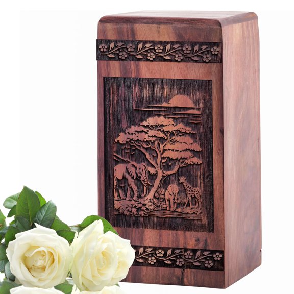 KARYLIZ Elephant Wooden Urn For Human Ashes Large Adult Male & Female - Large Memorial Cremation Urns For Men For Women 14 Inch