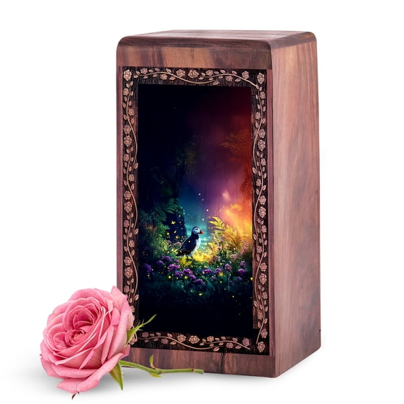 KARYLIZ Engrave Puffin Adult Wood Cremation Urns - Wooden Urn for Human Ashes Adult Female & Male - 5 Inch Small Human Ashes Keepsake - Ash Holder - Ash Urns for Humans