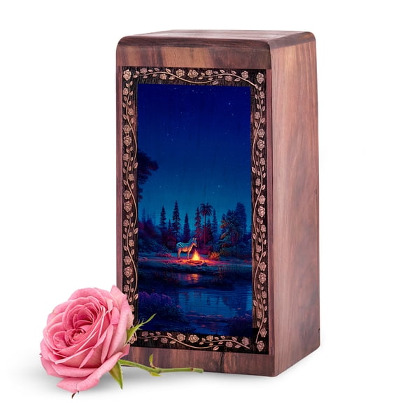 KARYLIZ Engrave Zebra Wooden Urn - Personalized Wood Box Urns for Human Ashes - 5 Inch Small Mini Urn for Ashes Adult Man & Women - Blue ize Ash Holder - Wood Cremation Urns