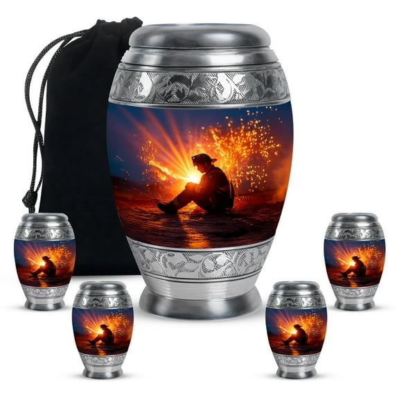 KARYLIZ Fire Fighter Cremation Urn For Ashes Adult Male - Navy Blue Urn For Women - Sunset Urns For Human Ashes Adult Female - Funeral Keepsake Urns For Men Combo of 5, 10 Inch & 3 Inch