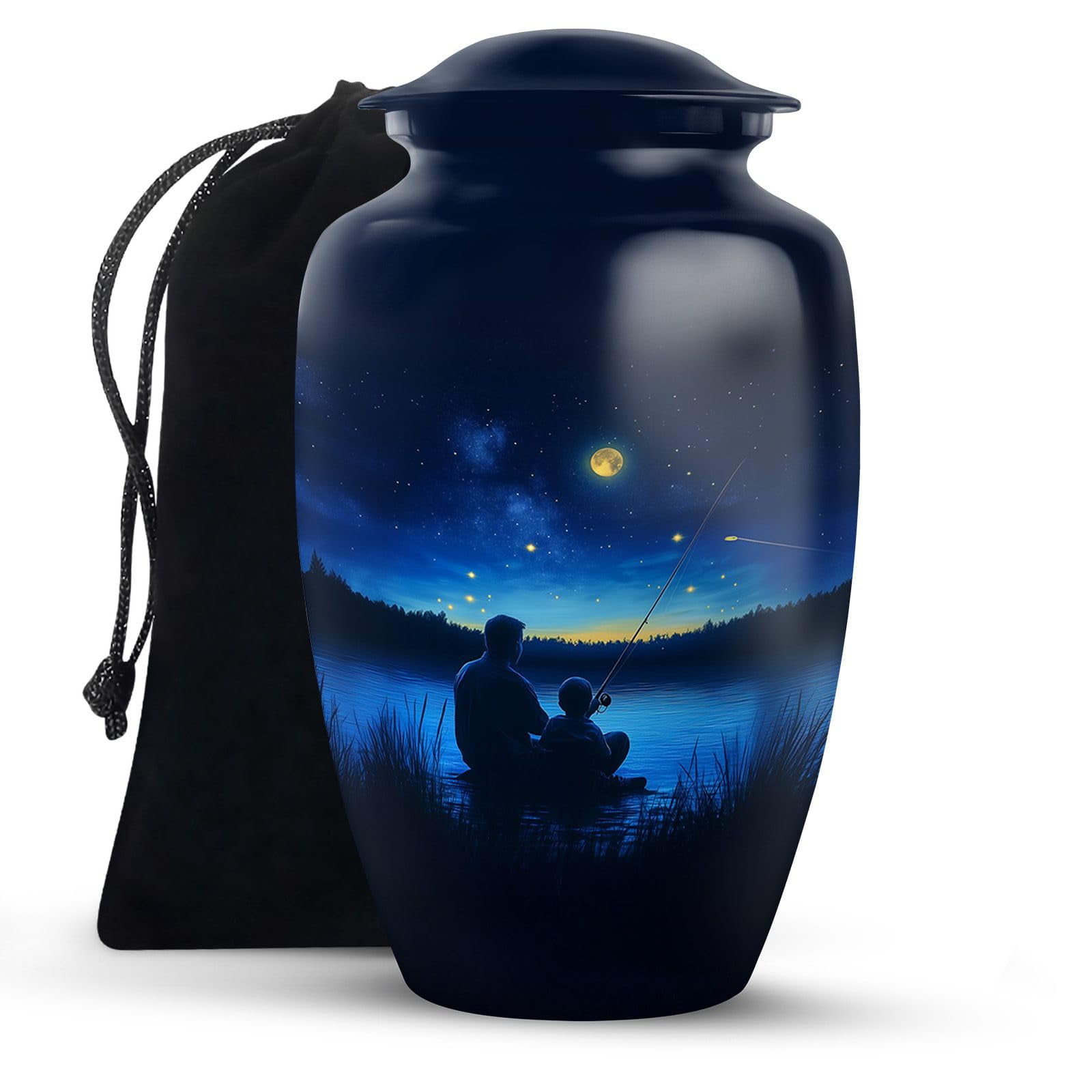 KARYLIZ Fisherman Large Outdoor Urns for Ashes Adults Males - Fishing Funeral Urn for Human Ashes Adult - Ash Container for Women - Cremation Urns for Men - Dad Blue Urn for Burial in Ground 10 Inch